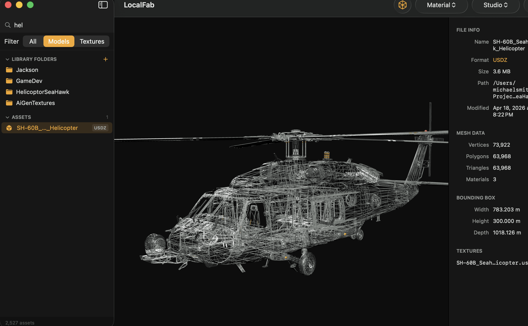LocalFab wireframe model inspection and collection workflow ready for scene export