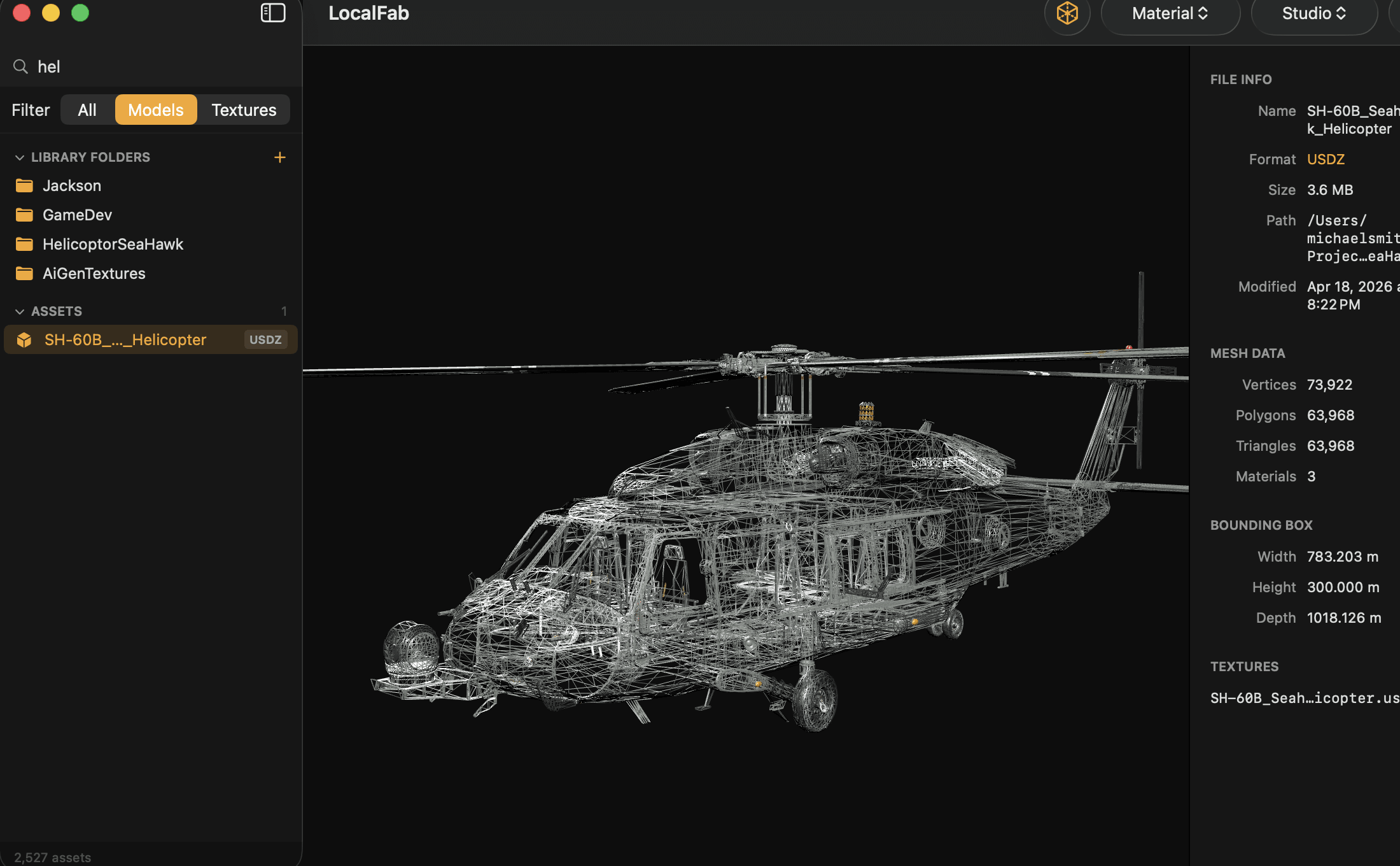 LocalFab wireframe model inspection and collection workflow ready for scene export